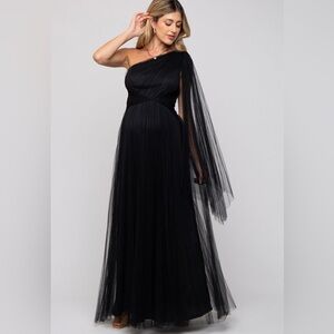PinkBlush Maternity Tulle One Shoulder Formal Maxi Dress M
